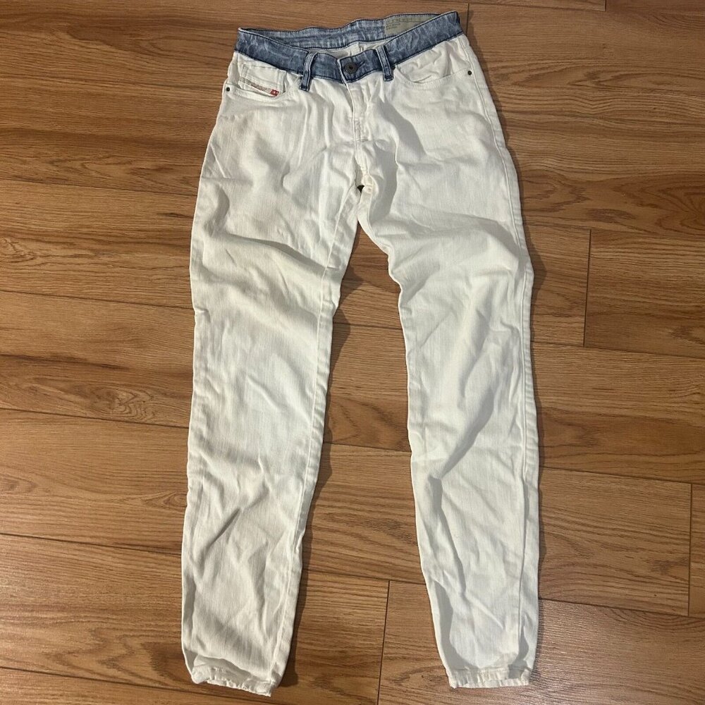 $248 Diesel Skinzee Low Zip Women’s 24 Super Slim Skinny Jeans White Stetch EUC